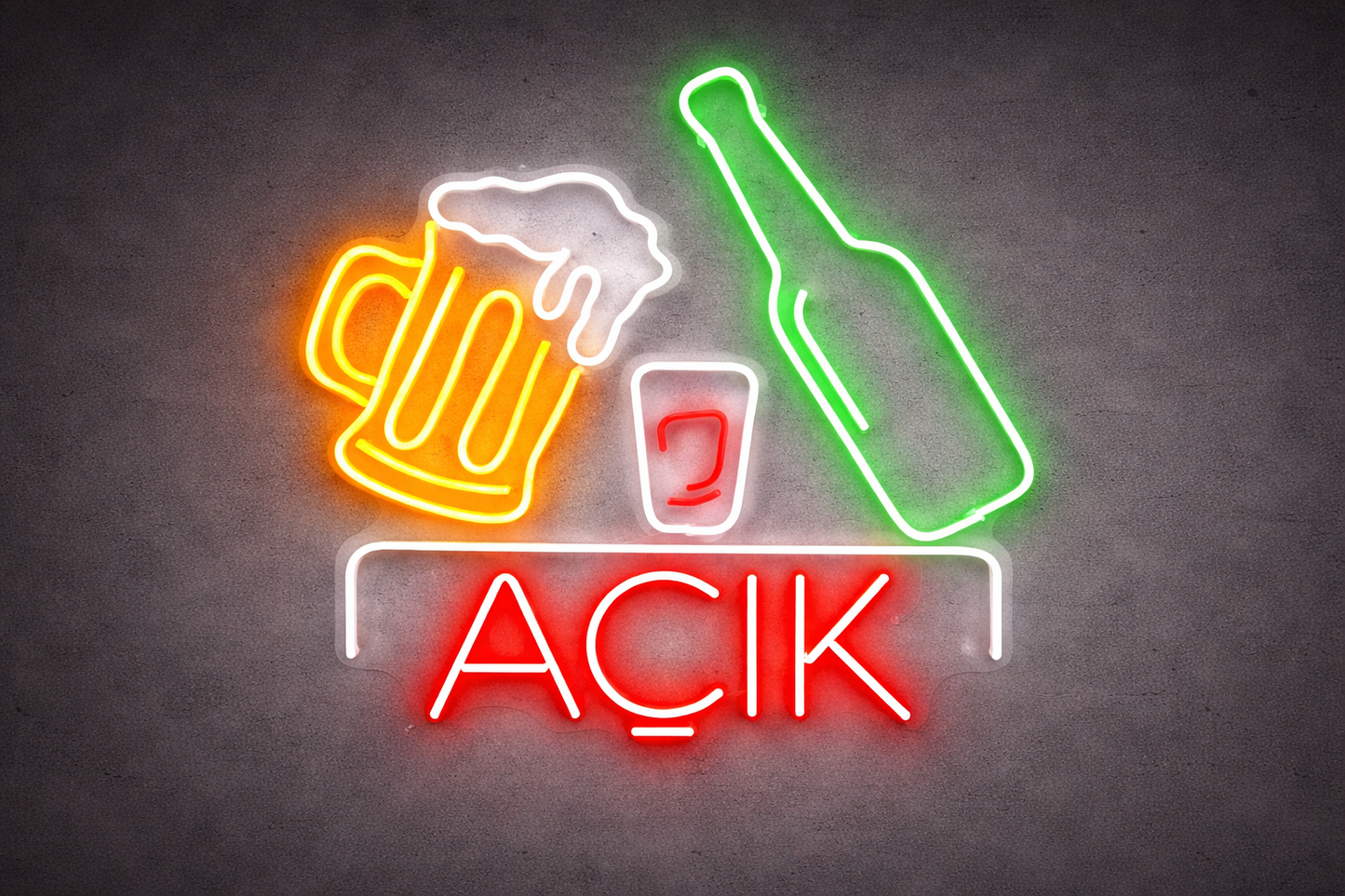 Bar & Pub İçin Neon LED Tabela – Bira Bardaklı “AÇIK” Neon Tabela