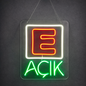E Açık Neon LED Tabela – İşletme Vitrin Işıklı Tabela