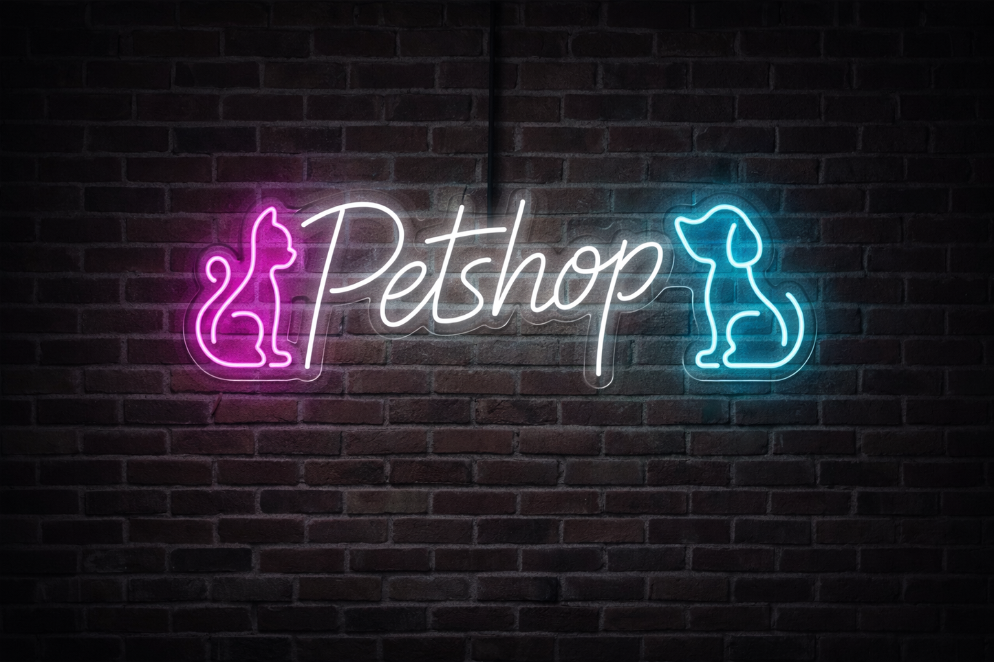 Petshop Neon LED Tabela – Kedi Figürlü Pet Shop Duvar Dekoru